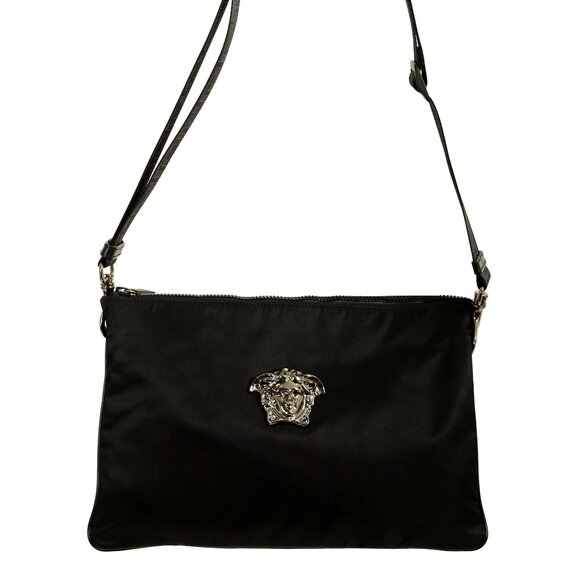 Versace Unisex Black Silver Medusa Head Clutch Handbag Messenger Bag
